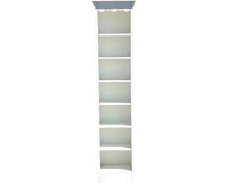 White Painted Storage Shelf With Bead-Board Sides, Scalloped Details, & Bracket Feet