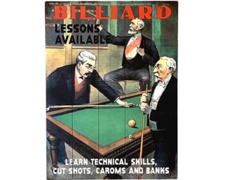 Vintage Style Wooden Billiard Lesson Advertisement Poster