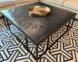 Mitchell Gold "Mont Blanc" Blue Smoke Aniline Leather Ottoman