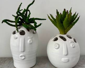 "Face" Planters with Faux Plants
