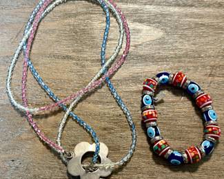 Beads with sterling silver flour, clasp, and glass bead bracelet