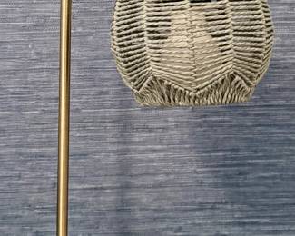 (2) Brushed Brass Lamps with Wicker Shades