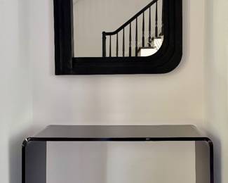 CB2 Pano Wall Mirror & CB2 Peekaboo Acrylic Console Table