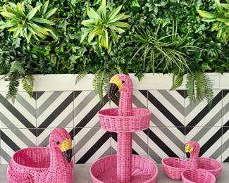 Wicker Flamingo Serving Pieces