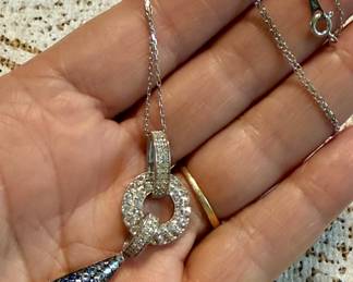 Suzy Levian sterling Silver, sapphire and diamond pave necklace