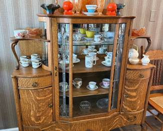 Antique Tiger Oak China Curio Cabinet