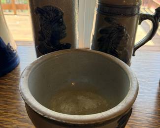 Old Sleepy Eye Stoneware Jug, Stein, and Bowl