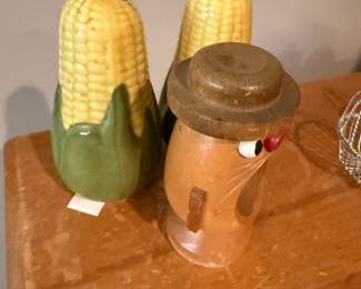 Shawnee Corn King Salt and Pepper Shakers with Farmer Figure