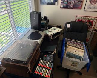 Sansui 881 Receiver and Turntable with Cassette Tapes and Vinyl Records