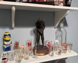 University of Nebraska-Lincoln "Huskers" Collectible Lot with Die-Cast Cars, Golf Sculpture, and Barware