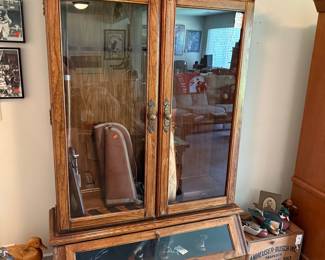 Oak Lion Pediment Gun Cabinet