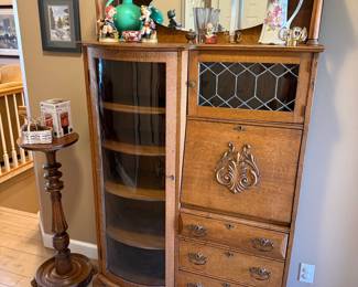 Antique Oak "Side-by-Side" Secretary Desk and Curio Cabinet