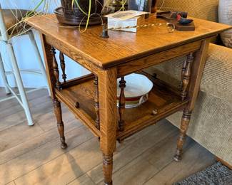 Antique Oak Two-Tier Parlor Table