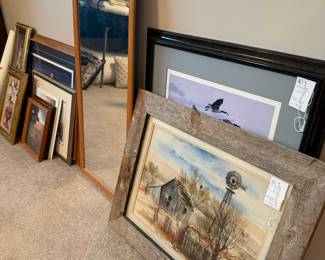 Watercolor Barn and Windmill Landscape Painting by Eduard