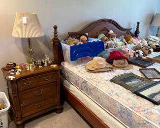 Brass Table Lamp with Pleated Shade and Decorative Nightstand