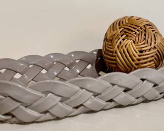 Woven Ceramic Tray with Rattan Ball