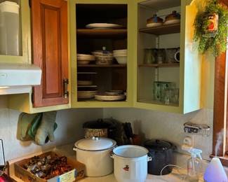 old cookie cutters, pots, pans, dishwater, glasses