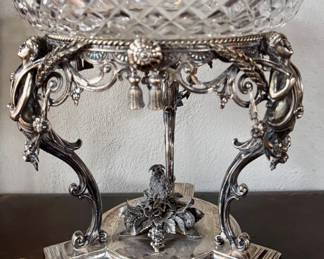 Circa 1875 Old English Silverplate & Crystal Centerpiece