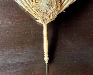 19th C. Hand Painted Fan with MOP Button