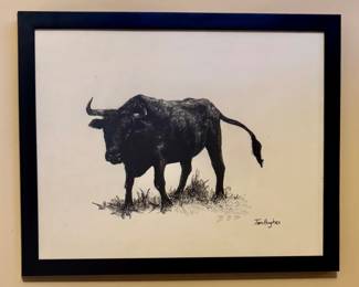 "Bull" Pen & Ink Drawing, Signed Tom Hughes