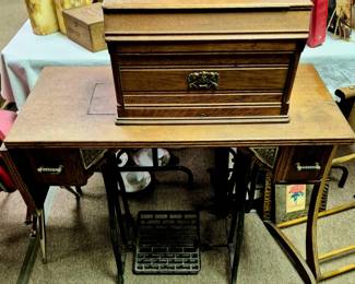Vintage Wheeler and Wilson treadle sewing machine w/ coffin box top