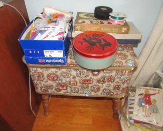 Lots of fabric, (2) sewing machines, Vintage patterns, sewing supplies