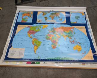 Vintage School Map Set with Manual Retraction
