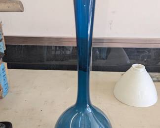 Blue Glass Decorative Long Neck Vase