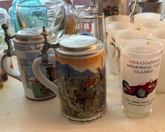 Vintage collectible beer steins. MCM bare ware. Decanters.