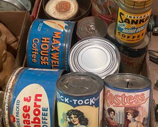 Assorted Coffee Cans and Advertising Banks