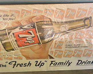 Vintage Cardboard 7up Advertising Sign 