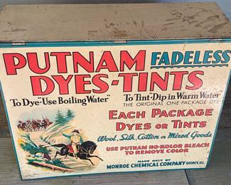 Old Tin Lithograph Putnam Dyes-Tints Store Cabinet