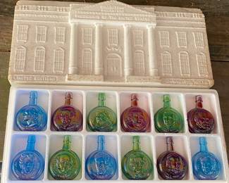 Set of 12 Wheaton Miniature Carnival Glass Presidential Bottles