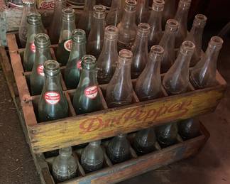 Dr. Pepper and Pepsi Cola Wooden Crates with Soda Bottles