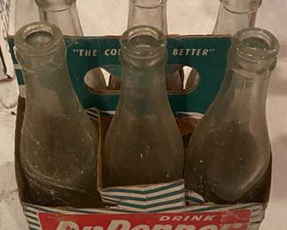Vintage Dr. Pepper Cardboard Holder with Bottles