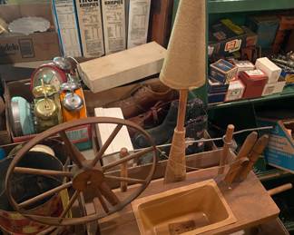 Vintage Spinning Wheel Tabletop Planter