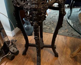 Antique Chinese Marble Top Hand Carved Pedestal 
