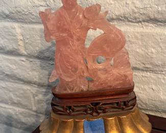 Vintage Chinese Carved Pink Quartz Lamp Base