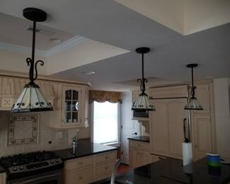 3 Tiffany-inspired leaded glass pendant lamps