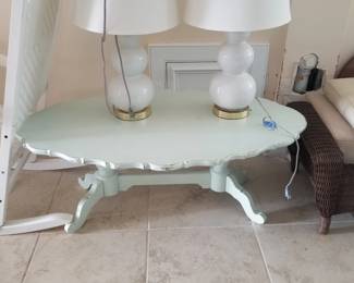 Lovely light teal coffee table; table lamps - two available