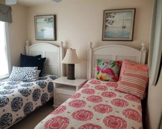Twin beds & nightstand by Stanley Furniture; Serena & Lily bedspreads