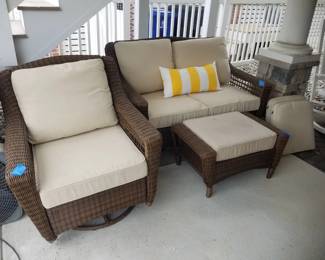 Comfy all-weather wicker chair, lovesaet & ottoman