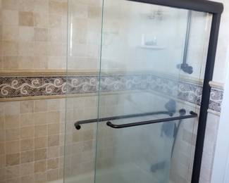 Glass shower doors; shower hardware