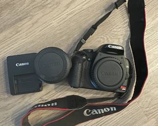 Canon camera, charger, lens