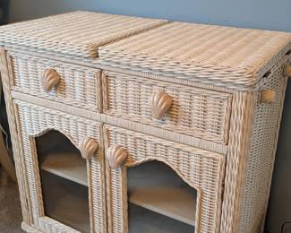 wicker buffet - top folds out to expand table
