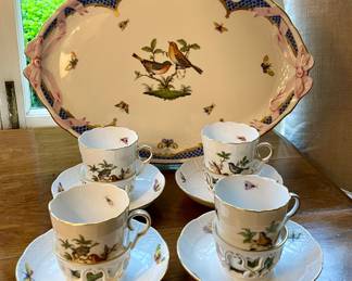 Herend “Rothschild” bird platter and trembleuse cups