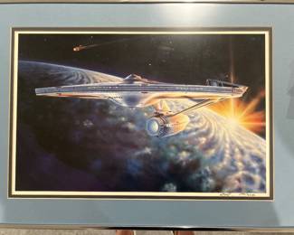 Gerald Roundtree signed in numbered USS enterprise, framed and matted print