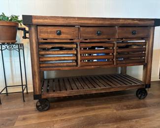 Butcher block rolling cart