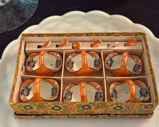 Vintage Japanese lusterware salt dip set in original box