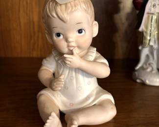 Lefton vintage bisque porcelain piano baby figurine